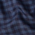 قماش كتان إيطالي فاخر بنقشة مربعات أزرق داكن، 150 سم، إيطاليا - D25408