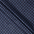 قماش كتان إيطالي فاخر بنقشة مربعات أزرق داكن، 150 سم، إيطاليا - D25408