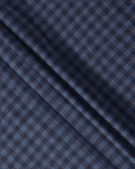 قماش كتان إيطالي فاخر بنقشة مربعات أزرق داكن، 150 سم، إيطاليا - D25408