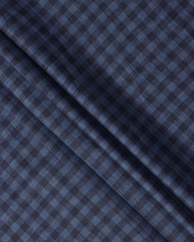 Navy Blue with Check Pattern Premium Italian Pure Linen Fabric, 150 Cms, Italy-D25408