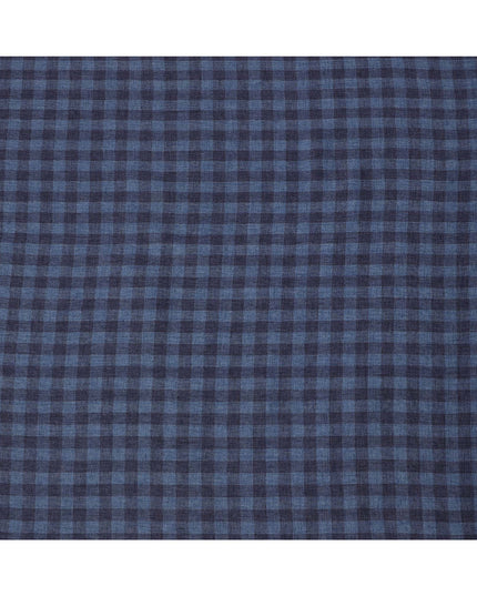 قماش كتان إيطالي فاخر بنقشة مربعات أزرق داكن، 150 سم، إيطاليا - D25408
