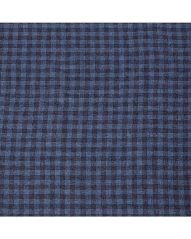 Navy Blue with Check Pattern Premium Italian Pure Linen Fabric, 150 Cms, Italy-D25408