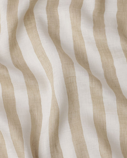 قماش كتان إيطالي فاخر بتصميم مخطط باللون الأبيض والبيج، 150 سم، إيطاليا - D25411