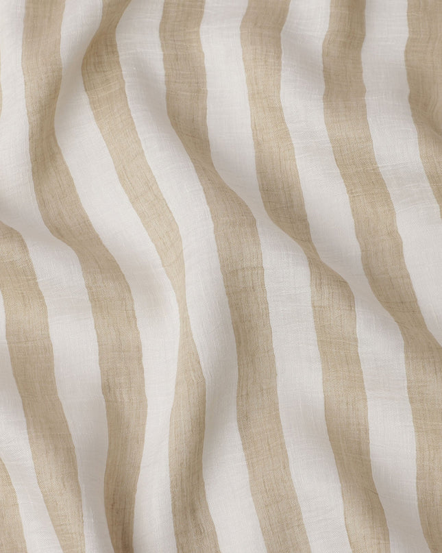 قماش كتان إيطالي فاخر بتصميم مخطط باللون الأبيض والبيج، 150 سم، إيطاليا - D25411