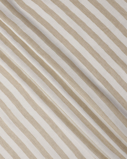 قماش كتان إيطالي فاخر بتصميم مخطط باللون الأبيض والبيج، 150 سم، إيطاليا - D25411