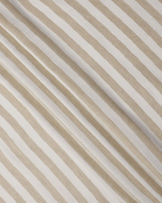 قماش كتان إيطالي فاخر بتصميم مخطط باللون الأبيض والبيج، 150 سم، إيطاليا - D25411