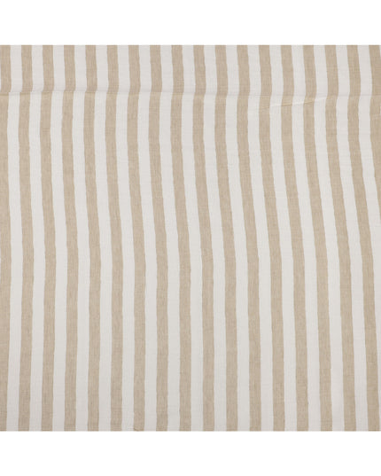 قماش كتان إيطالي فاخر بتصميم مخطط باللون الأبيض والبيج، 150 سم، إيطاليا - D25411