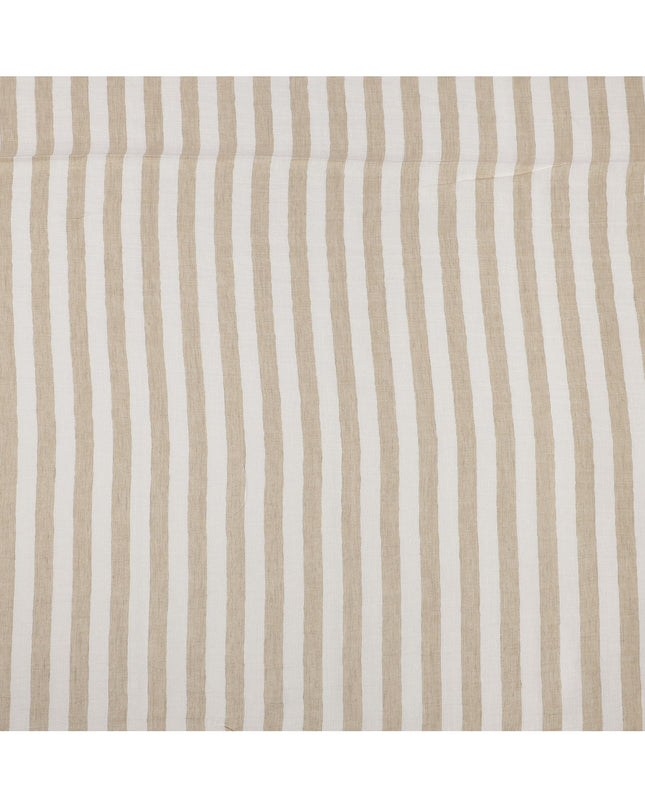 قماش كتان إيطالي فاخر بتصميم مخطط باللون الأبيض والبيج، 150 سم، إيطاليا - D25411