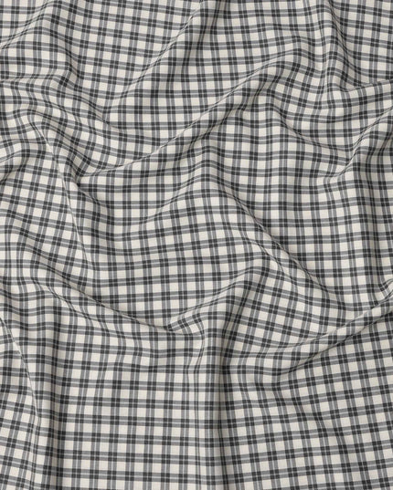 White and Black Tartan Check Cotton Shirting Fabric, 150 Cms Width, Made in India-D26158