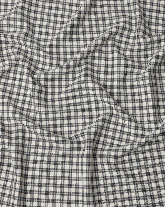 White and Black Tartan Check Cotton Shirting Fabric, 150 Cms Width, Made in India-D26158
