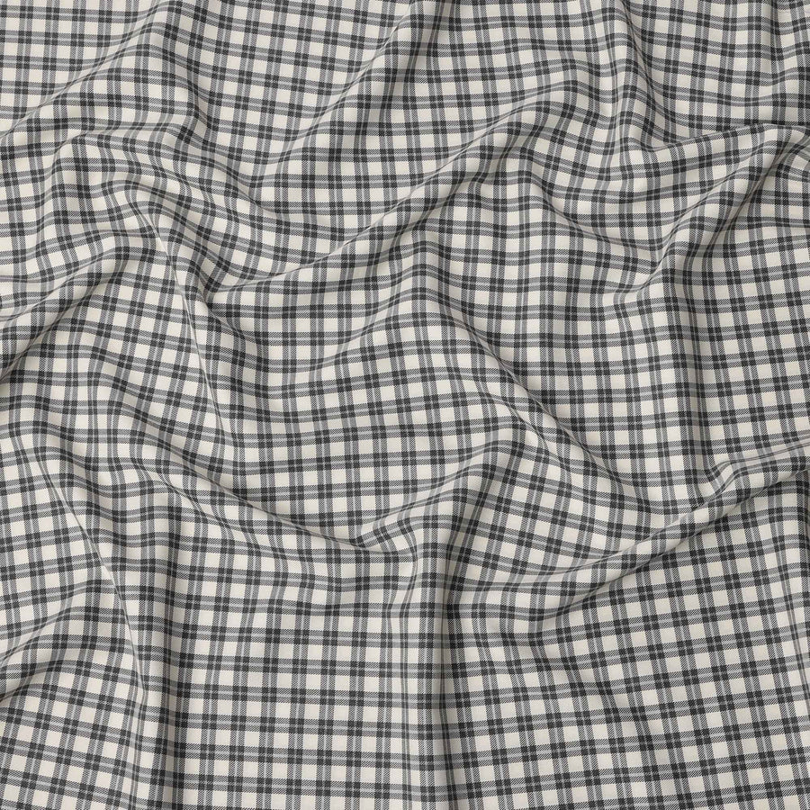 White and Black Tartan Check Cotton Shirting Fabric, 150 Cms Width, Made in India-D26158