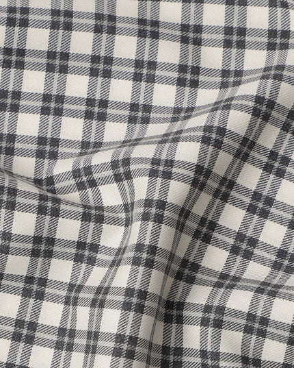 White and Black Tartan Check Cotton Shirting Fabric, 150 Cms Width, Made in India-D26158