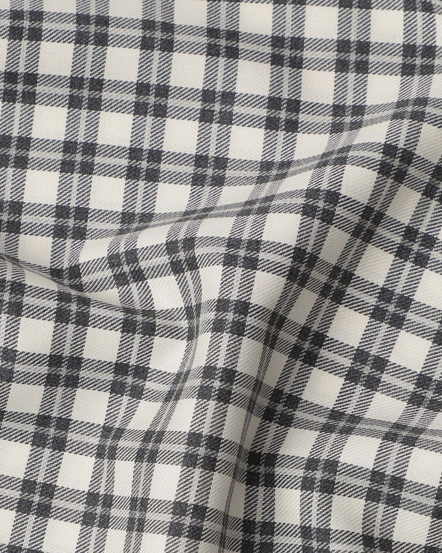 White and Black Tartan Check Cotton Shirting Fabric, 150 Cms Width, Made in India-D26158