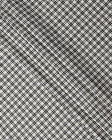 White and Black Tartan Check Cotton Shirting Fabric, 150 Cms Width, Made in India-D26158