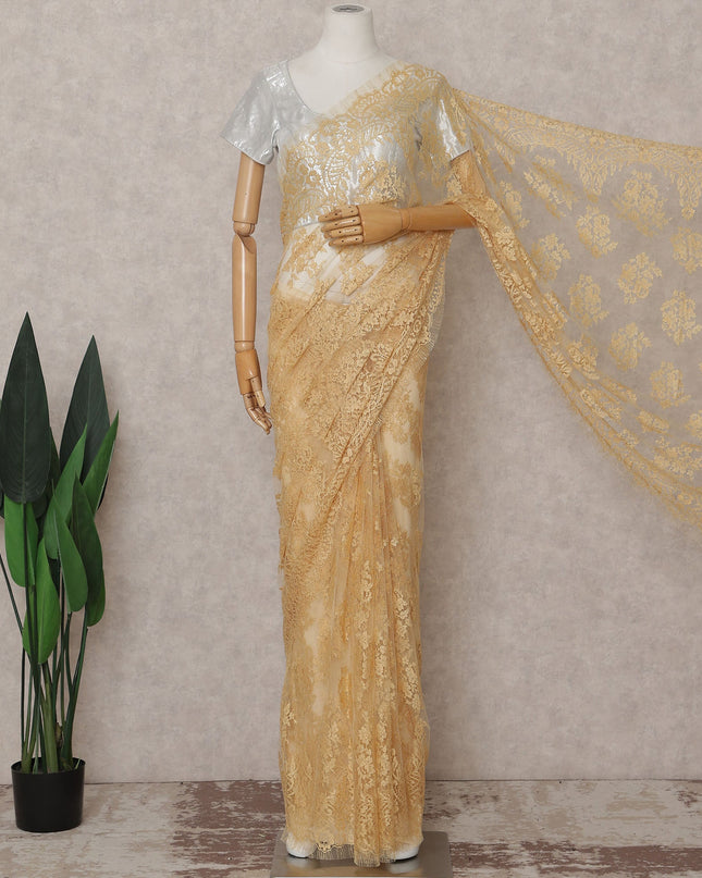 Champagne Gold French Chantilly Lace Saree