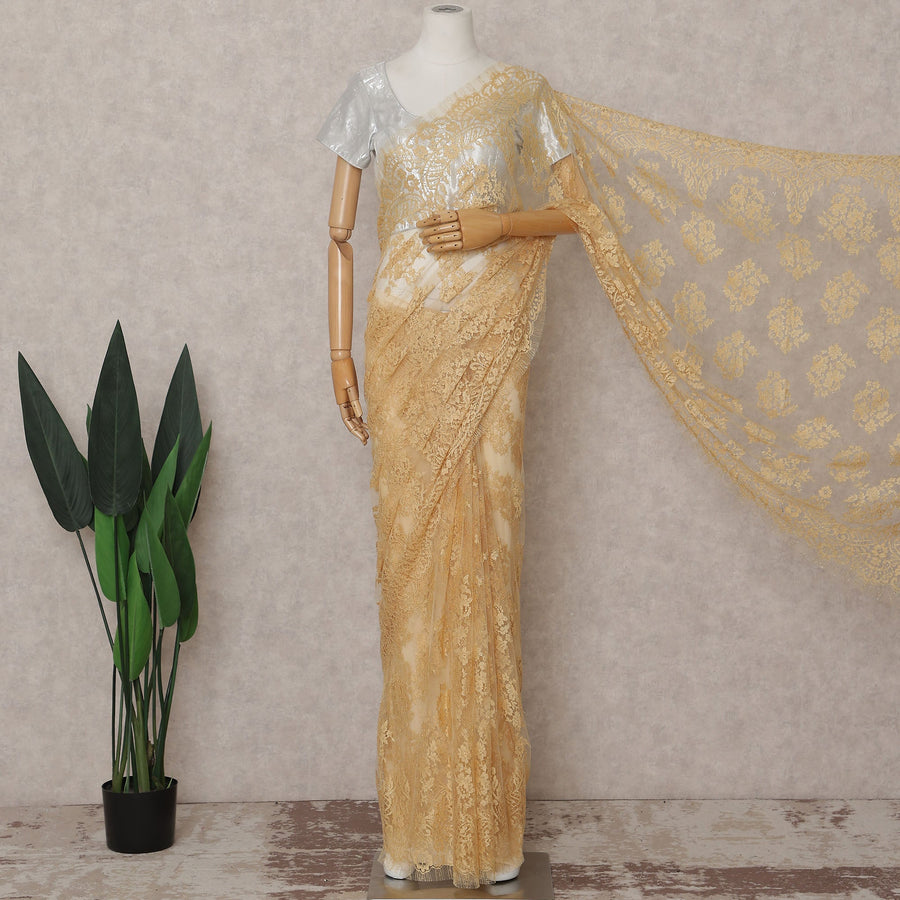 Champagne Gold French Chantilly Lace Saree