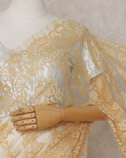 Champagne Gold French Chantilly Lace Saree