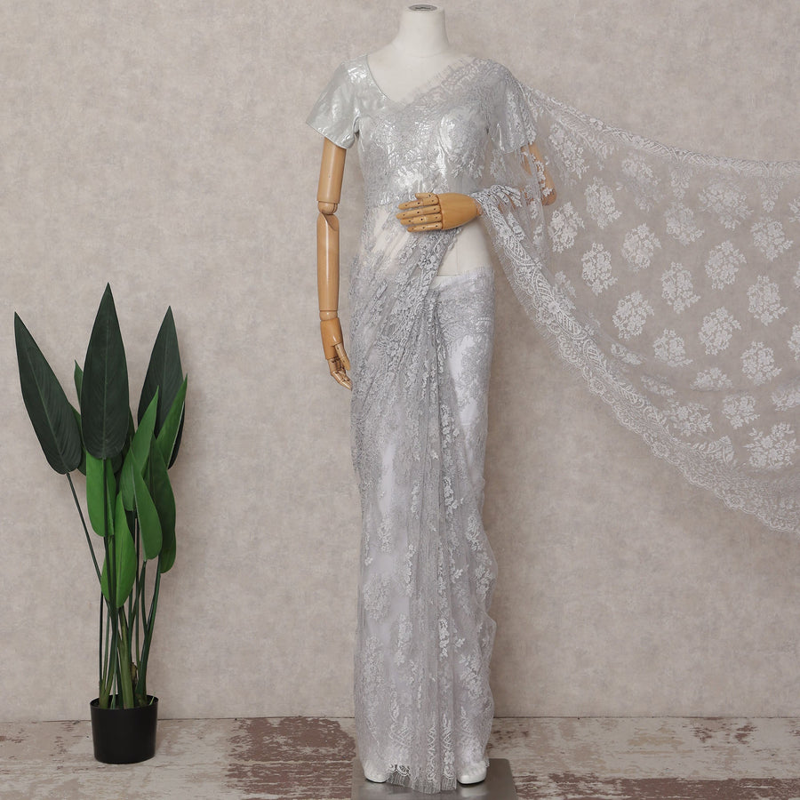 Pewter Silver Outline Lace Saree