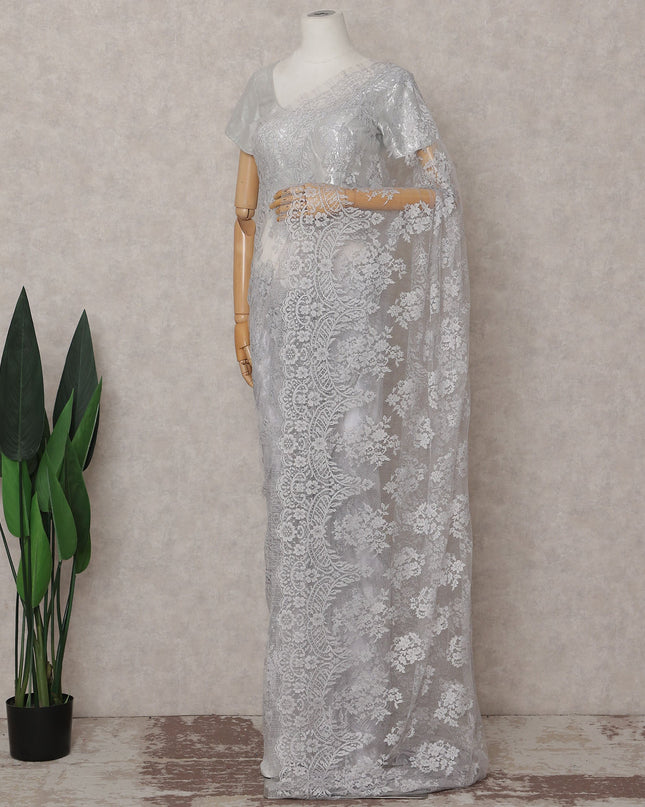 Pewter Silver Outline Lace Saree