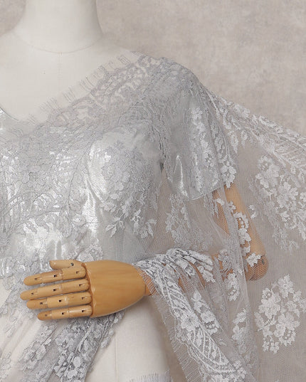 Pewter Silver Outline Lace Saree