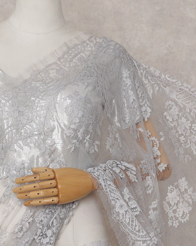 Pewter Silver Outline Lace Saree