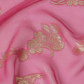 Rose Pink Floral Metallic Lurex Design Premium French Silk Chiffon Fabric, 110 Cms Width, Made in France-D25732
