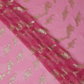 Rose Pink Floral Metallic Lurex Design Premium French Silk Chiffon Fabric, 110 Cms Width, Made in France-D25732