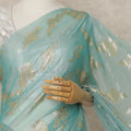 Mint Blue Premium French Silk Chiffon Saree With Gold Woven Floral Motifs 5.5 Mtrs Length 110 Cms Width, Made in France and  Blouse Not Included-D27231