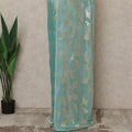 Mint Blue Premium French Silk Chiffon Saree With Gold Woven Floral Motifs 5.5 Mtrs Length 110 Cms Width, Made in France and  Blouse Not Included-D27231