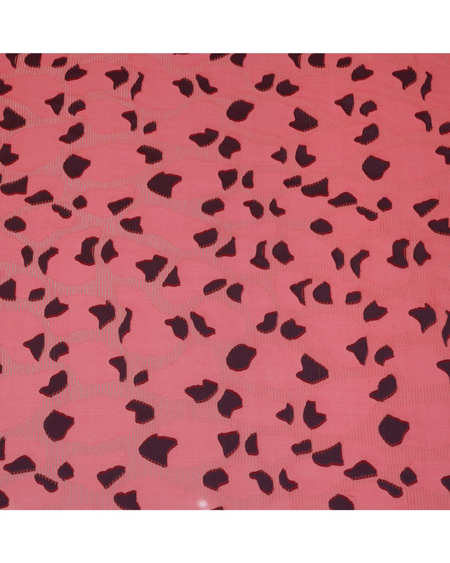 Coral Red Abstract Animal Print Metallic Lurex Design Premium French Silk Chiffon Fabric, 110 Cms Width, Made in France-D25734