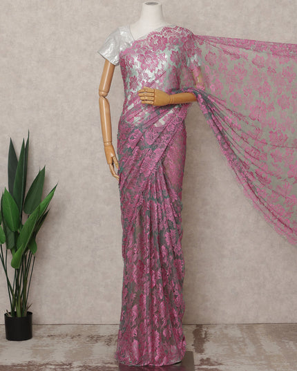 Pink & Blue Premium French 2-Tone Chantilly Lace Saree Fabric – 5.5 Meters Length, 110 Cms Width, Imported from France-D25700