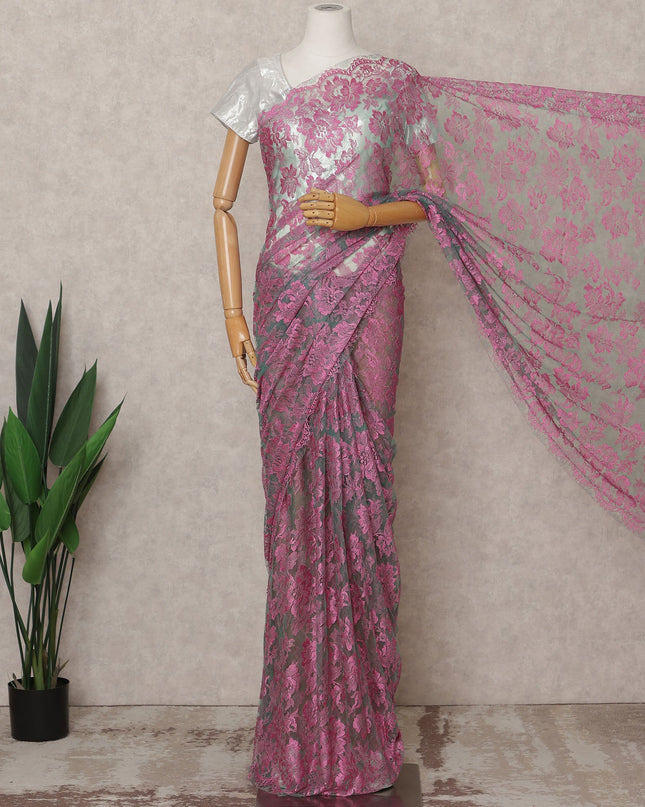 Pink & Blue Premium French 2-Tone Chantilly Lace Saree Fabric – 5.5 Meters Length, 110 Cms Width, Imported from France-D25700