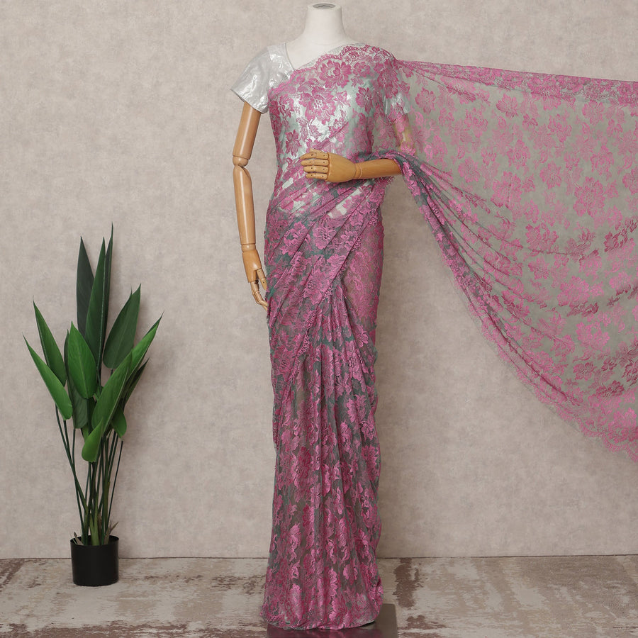 Pink & Blue Premium French 2-Tone Chantilly Lace Saree Fabric – 5.5 Meters Length, 110 Cms Width, Imported from France-D25700