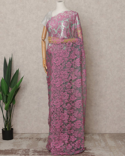 Pink & Blue Premium French 2-Tone Chantilly Lace Saree Fabric – 5.5 Meters Length, 110 Cms Width, Imported from France-D25700