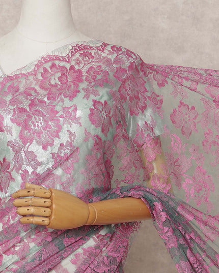 Pink & Blue Premium French 2-Tone Chantilly Lace Saree Fabric – 5.5 Meters Length, 110 Cms Width, Imported from France-D25700