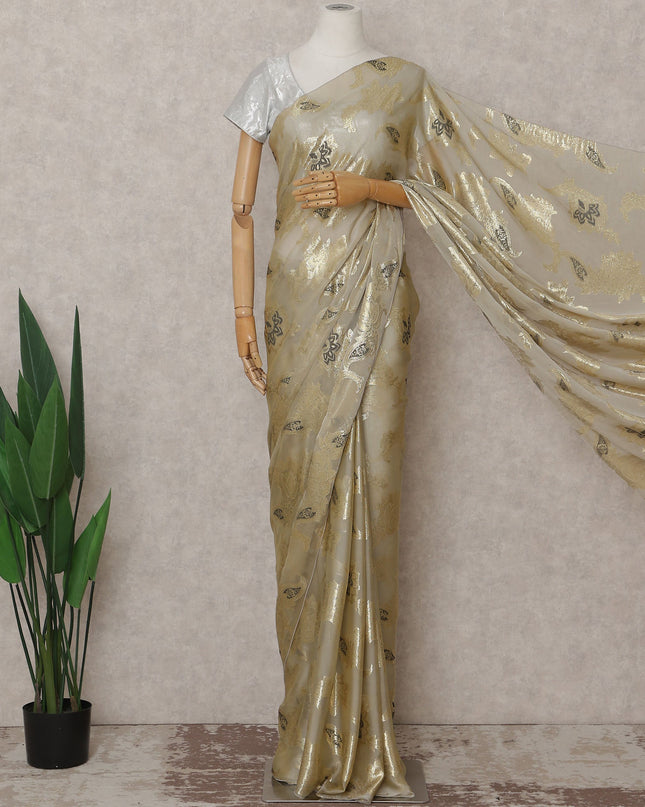 Champagne Gold French Silk Chiffon Saree 5.5m