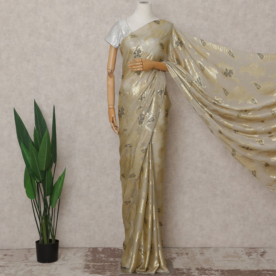 Champagne Gold French Silk Chiffon Saree 5.5m