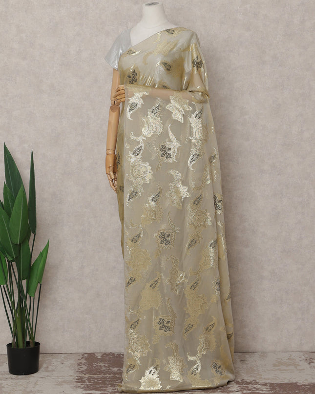 Champagne Gold French Silk Chiffon Saree 5.5m