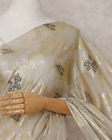 Champagne Gold French Silk Chiffon Saree 5.5m