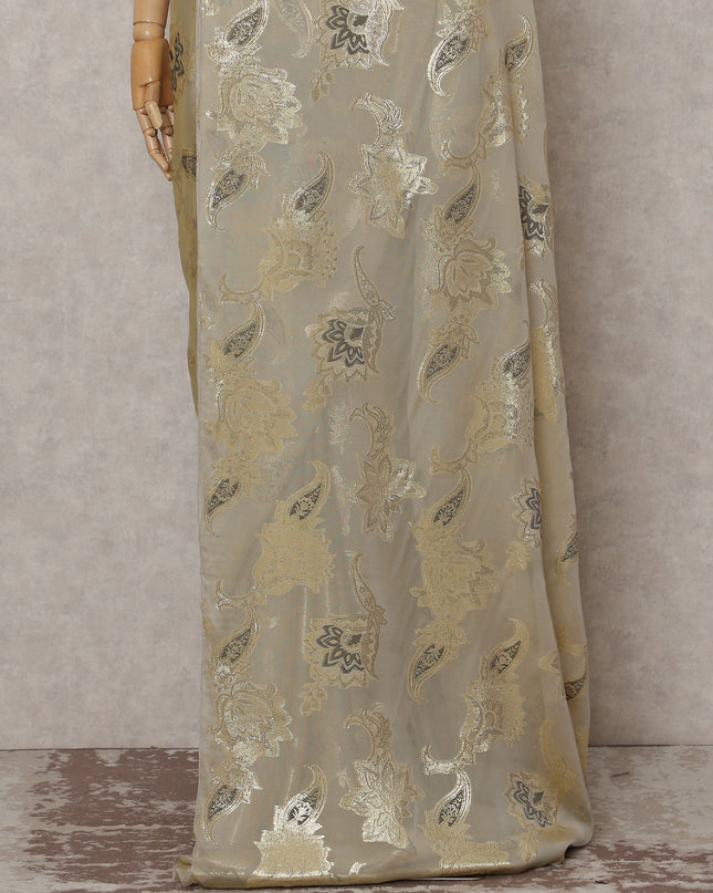 Champagne Gold French Silk Chiffon Saree 5.5m