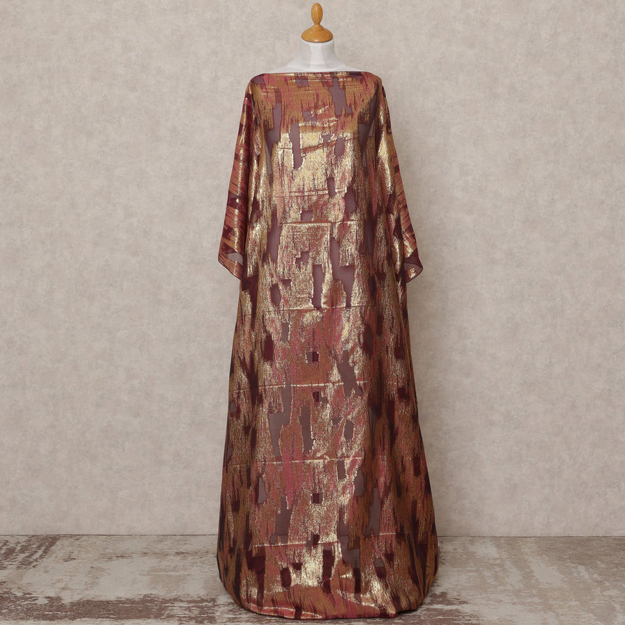 Maroon Fransawi Somali Premium Silk Chiffon Dirac Fabric with Metallic Lurex – 3.5 Mtrs, Width 140 Cms, Made in France-D24588