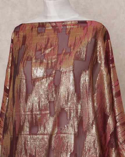 Maroon Fransawi Somali Premium Silk Chiffon Dirac Fabric with Metallic Lurex – 3.5 Mtrs, Width 140 Cms, Made in France-D24588