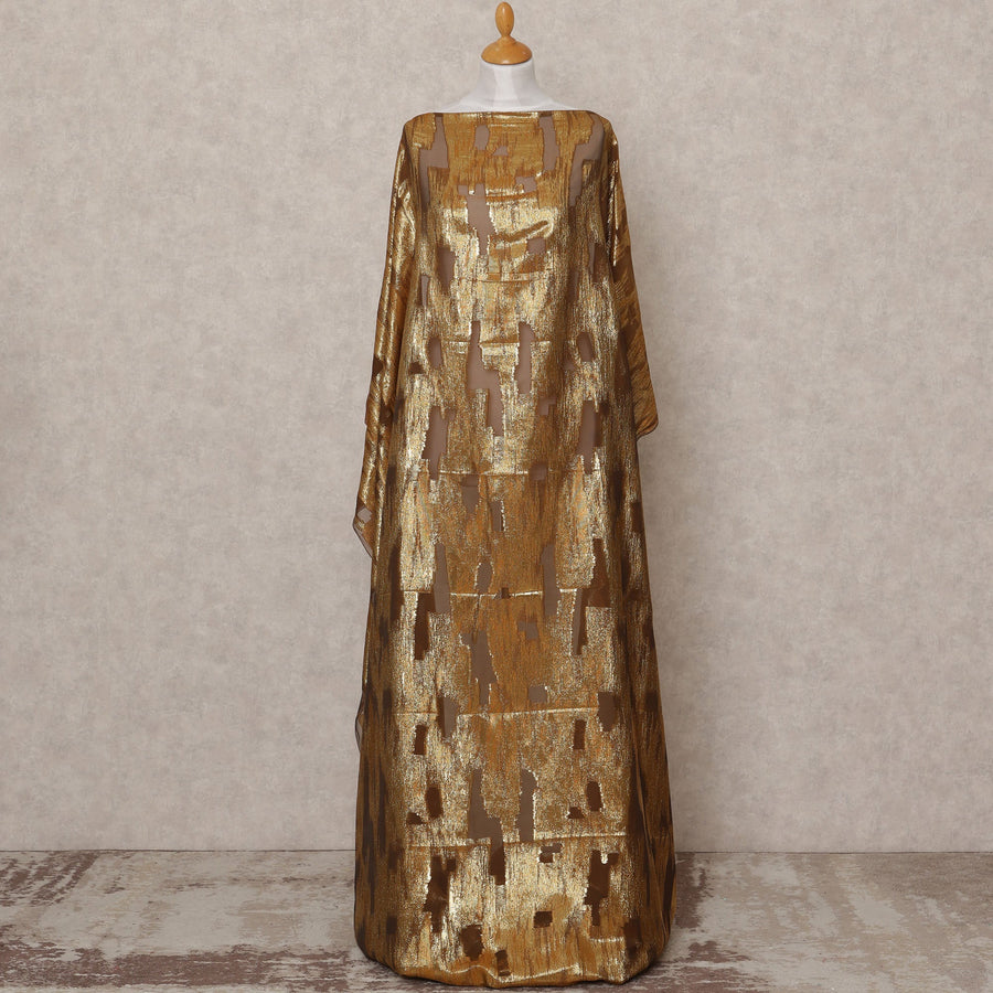 Golden Fransawi Somali Premium Silk Chiffon Dirac Fabric with Metallic Lurex – 3.5 Mtrs, Width 140 Cms, Made in France-D24586