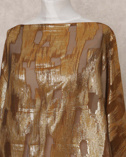 Golden Fransawi Somali Premium Silk Chiffon Dirac Fabric with Metallic Lurex – 3.5 Mtrs, Width 140 Cms, Made in France-D24586