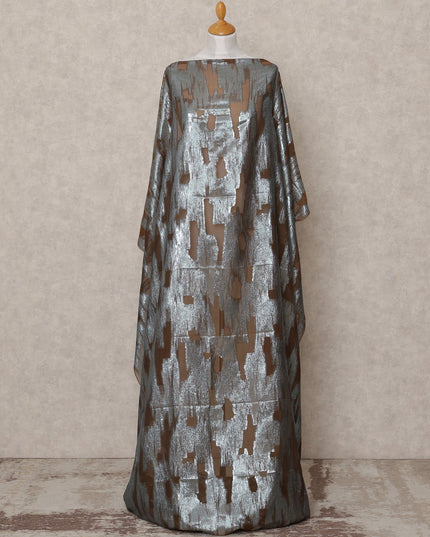 قماش ديراك حريري فرنسي صومالي فاخر بلون بني زيتوني مع لوركس معدني - 3.5 متر، عرض 140 سم، صنع في فرنسا - D24587