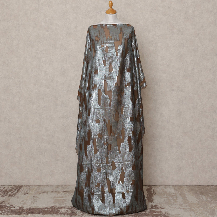 قماش ديراك حريري فرنسي صومالي فاخر بلون بني زيتوني مع لوركس معدني - 3.5 متر، عرض 140 سم، صنع في فرنسا - D24587