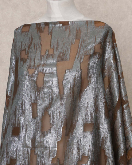 قماش ديراك حريري فرنسي صومالي فاخر بلون بني زيتوني مع لوركس معدني - 3.5 متر، عرض 140 سم، صنع في فرنسا - D24587