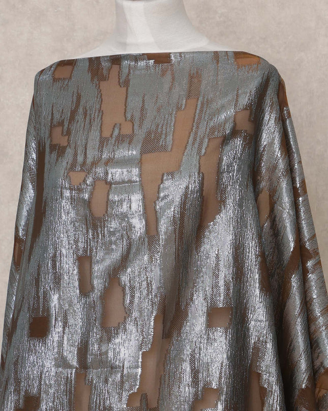 قماش ديراك حريري فرنسي صومالي فاخر بلون بني زيتوني مع لوركس معدني - 3.5 متر، عرض 140 سم، صنع في فرنسا - D24587