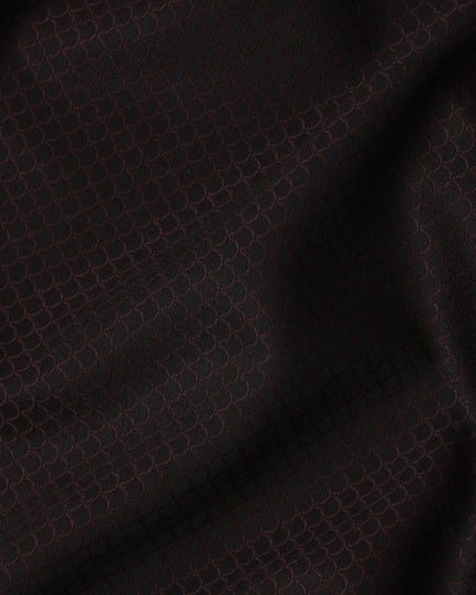 Black with Maroon Geometric Pattern Italian Wool Suiting Fabric, 150 Cms, Italy-D25129