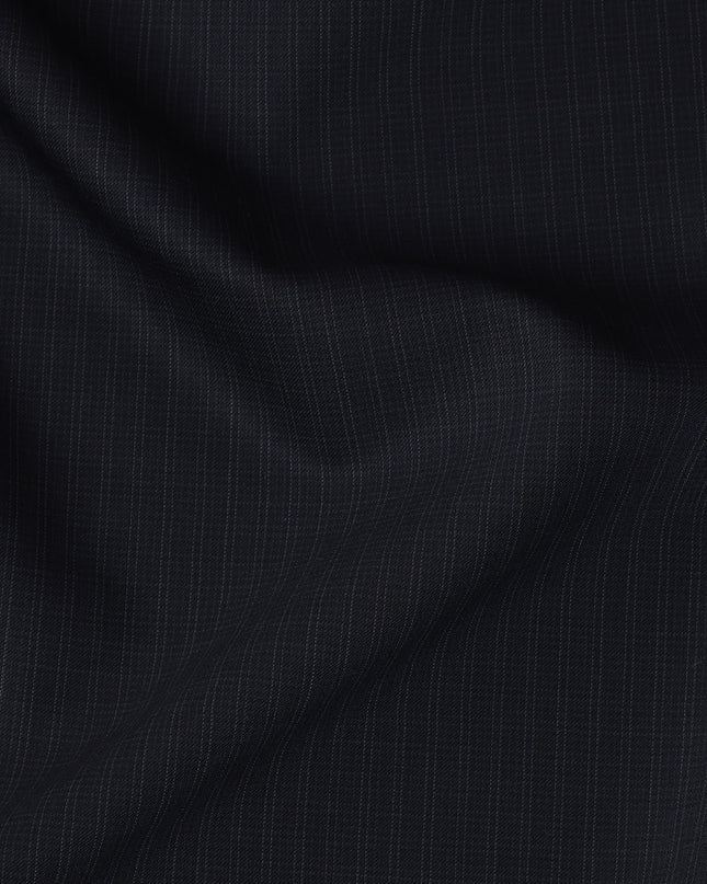 Black with Subtle Pinstripe Italian Wool Suiting Fabric, 150 Cms, Italy-D25140